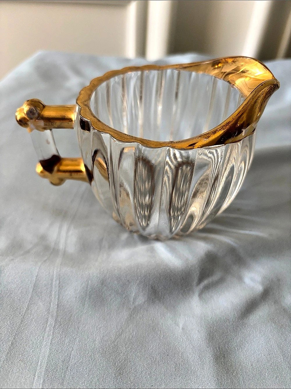 Vintage Jeanette National Clear & Gold Glass Sugar/Creamer Tray Set - Picture 4 of 10